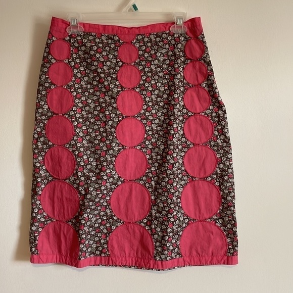 Boden Appliqué Dot Skirt Brown Pink 8L Floral Mid Knee Cotton Circle - Picture 1 of 16